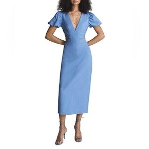 REISS Cadet blue JENNAH waist cutout puff sleeve maxi dress size 12